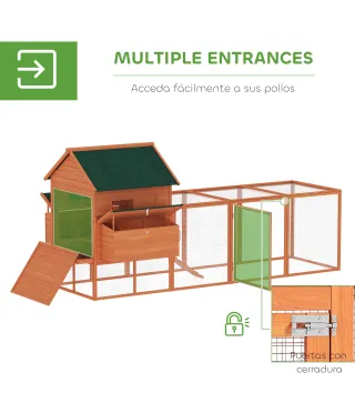 Gallinero de Madera Grande Exterior con 2 Nidos Corral Techo Asfáltico Bandeja Extraíble y Rampa 347x160x150 cm Naranja