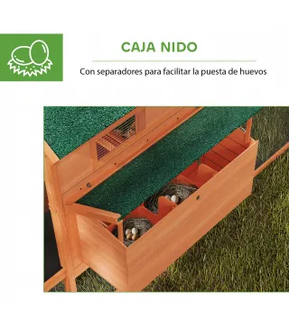 Gallinero de Madera Grande Exterior con 2 Nidos Corral Techo Asfáltico Bandeja Extraíble y Rampa 347x160x150 cm Naranja