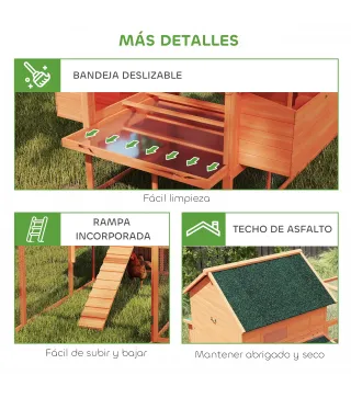 Gallinero de Madera Grande Exterior con 2 Nidos Corral Techo Asfáltico Bandeja Extraíble y Rampa 347x160x150 cm Naranja