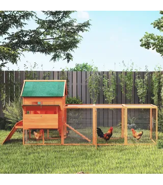 Gallinero de Madera Grande Exterior con 2 Nidos Corral Techo Asfáltico Bandeja Extraíble y Rampa 347x160x150 cm Naranja