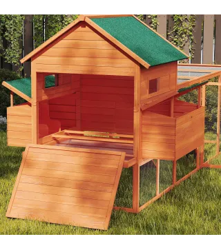 Gallinero de Madera Grande Exterior con 2 Nidos Corral Techo Asfáltico Bandeja Extraíble y Rampa 347x160x150 cm Naranja