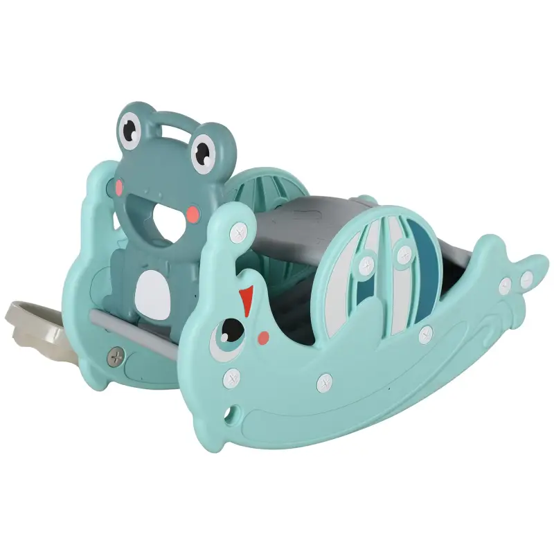 3 en 1 Caballo Balancín para Niños con Tobogán Aro de Baloncesto Set de Juegos Multifuncional con Superficies Suaves 18-36 Meses