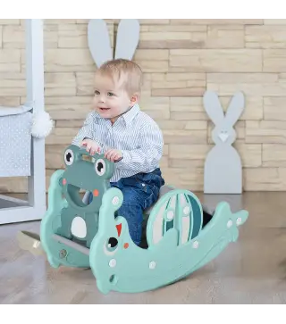 3 en 1 Caballo Balancín para Niños con Tobogán Aro de Baloncesto Set de Juegos Multifuncional con Superficies Suaves 18-36 Meses