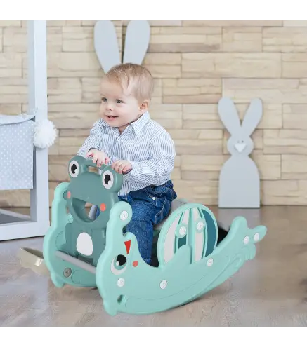 3 en 1 Caballo Balancín para Niños con Tobogán Aro de Baloncesto Set de Juegos Multifuncional con Superficies Suaves 18-36 Meses