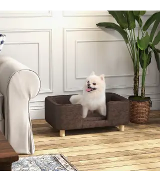 Sofá para Mascotas Sofá para Perros Pequeños y Medianos Asiento Acolchado Cómodo 74x48,5x31 cm Marrón