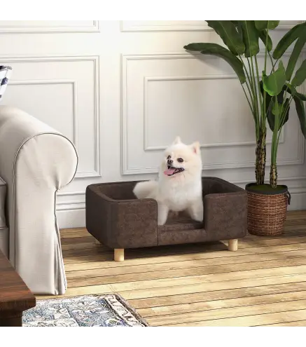 Sofá para Mascotas Sofá para Perros Pequeños y Medianos Asiento Acolchado Cómodo 74x48,5x31 cm Marrón