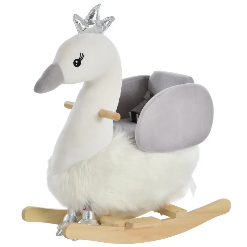 Balancín Infantil en Forma de Cisne de Felpa para Bebés 18-36 Meses con Sonido y Cinturón 60x33x59 cm Gris y Blanco