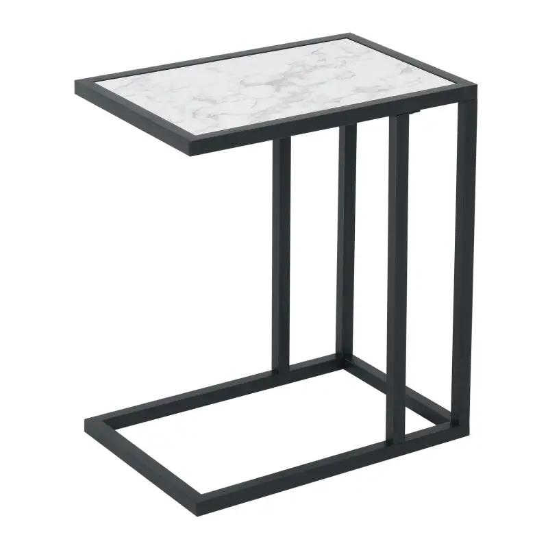 Mesita Auxiliar Mesa Lateral para Sofá Moderna con Superficie Imitación Mármol Estructura de Metal 45x30x51,5 cm Blanco