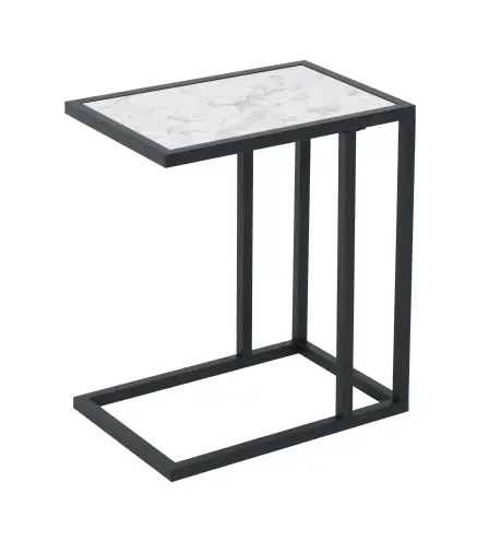 Mesita Auxiliar Mesa Lateral para Sofá Moderna con Superficie Imitación Mármol Estructura de Metal 45x30x51,5 cm Blanco