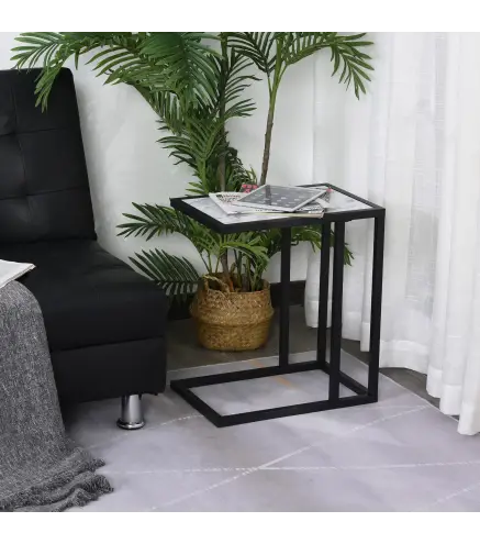 Mesita Auxiliar Mesa Lateral para Sofá Moderna con Superficie Imitación Mármol Estructura de Metal 45x30x51,5 cm Blanco