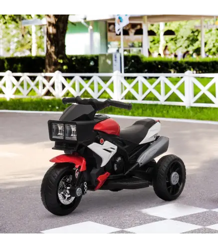 Moto Eléctrica Infantil con Luces Bocina Música Neumáticos Anchos Moto para Niños con Velocidad 3 km/h Rojo