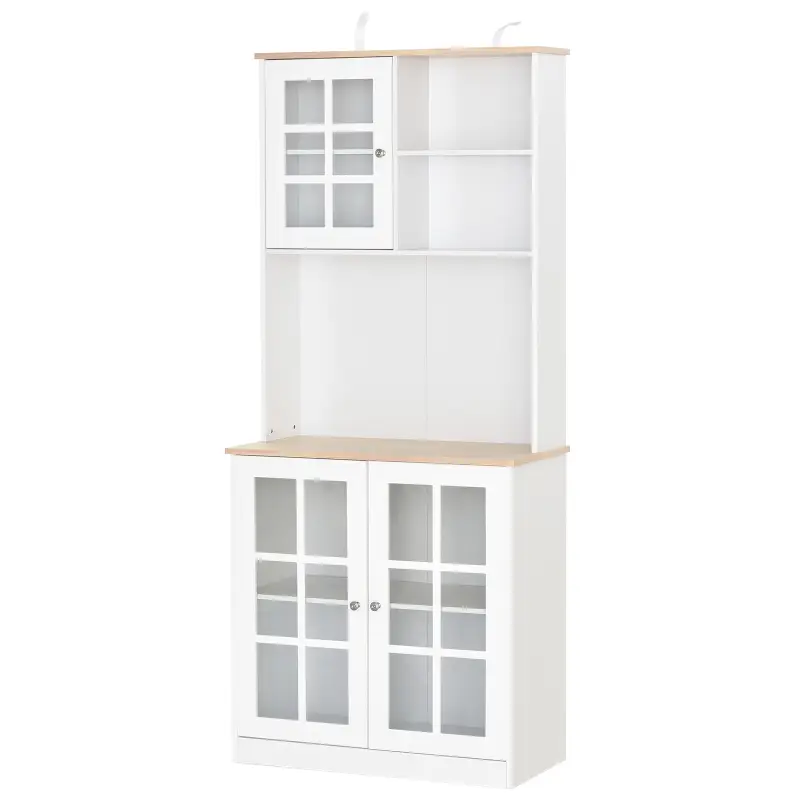 Alacena de Cocina con Estantes y Puertas de Vidrio para Pequeños Electrodomésticos y Menaje 80x37x183 cm Blanco