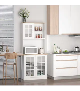 Alacena de Cocina con Estantes y Puertas de Vidrio para Pequeños Electrodomésticos y Menaje 80x37x183 cm Blanco