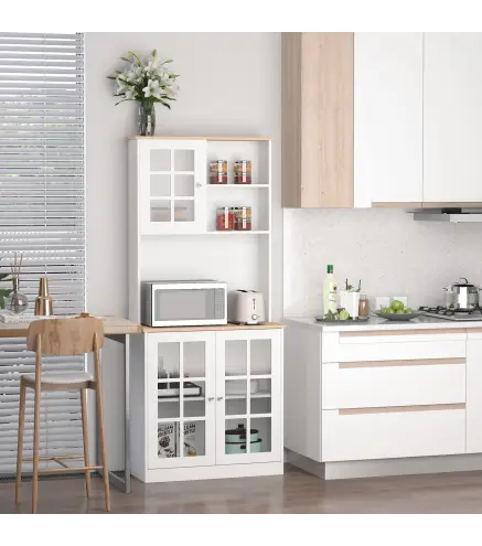 Alacena de Cocina con Estantes y Puertas de Vidrio para Pequeños Electrodomésticos y Menaje 80x37x183 cm Blanco