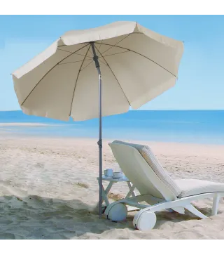 Sombrilla de Playa Diámetro de Ø202 cm con Techo Inclinable Poste Desmontable y Pincho Inferior para Jardín Beige