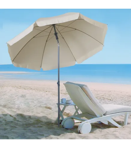 Sombrilla de Playa Diámetro de Ø202 cm con Techo Inclinable Poste Desmontable y Pincho Inferior para Jardín Beige