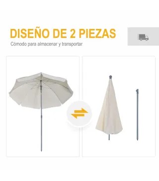 Sombrilla de Playa Diámetro de Ø202 cm con Techo Inclinable Poste Desmontable y Pincho Inferior para Jardín Beige