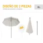 Sombrilla de Playa Diámetro de Ø202 cm con Techo Inclinable Poste Desmontable y Pincho Inferior para Jardín Beige