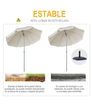 Sombrilla de Playa Diámetro de Ø202 cm con Techo Inclinable Poste Desmontable y Pincho Inferior para Jardín Beige
