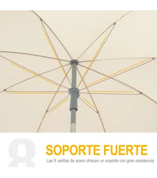 Sombrilla de Playa Diámetro de Ø202 cm con Techo Inclinable Poste Desmontable y Pincho Inferior para Jardín Beige