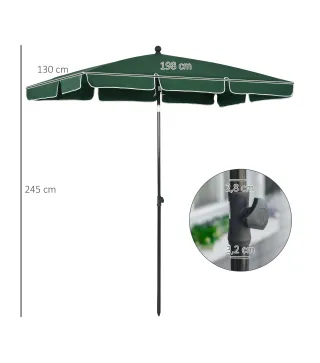 Sombrilla de Terraza de Aluminio 198x130x245 cm Parasol de Jardín Rectangular con Función de Inclinación Verde