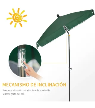 Sombrilla de Terraza de Aluminio 198x130x245 cm Parasol de Jardín Rectangular con Función de Inclinación Verde