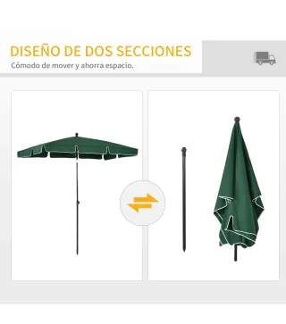Sombrilla de Terraza de Aluminio 198x130x245 cm Parasol de Jardín Rectangular con Función de Inclinación Verde