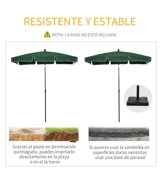 Sombrilla de Terraza de Aluminio 198x130x245 cm Parasol de Jardín Rectangular con Función de Inclinación Verde