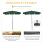Sombrilla de Terraza de Aluminio 198x130x245 cm Parasol de Jardín Rectangular con Función de Inclinación Verde