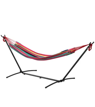 Hamaca con Soporte 310x117cm para Camping con Altura Ajustable y Bolsa de Transporte Carga 120 kg Rayas Naranja y Rojo