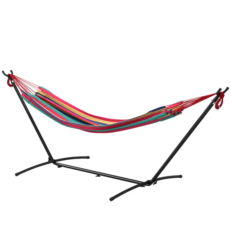 Hamaca con Soporte 310x117cm para Camping con Altura Ajustable y Bolsa de Transporte Carga 120 kg Rayas Naranja y Rojo