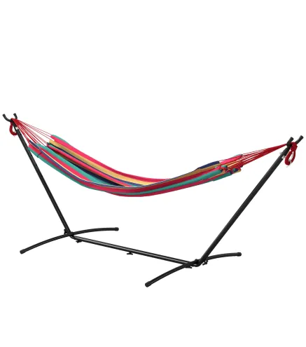 Hamaca con Soporte 310x117cm para Camping con Altura Ajustable y Bolsa de Transporte Carga 120 kg Rayas Naranja y Rojo