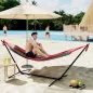 Hamaca con Soporte 310x117cm para Camping con Altura Ajustable y Bolsa de Transporte Carga 120 kg Rayas Naranja y Rojo