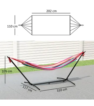 Hamaca con Soporte 310x117cm para Camping con Altura Ajustable y Bolsa de Transporte Carga 120 kg Rayas Naranja y Rojo