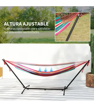 Hamaca con Soporte 310x117cm para Camping con Altura Ajustable y Bolsa de Transporte Carga 120 kg Rayas Naranja y Rojo