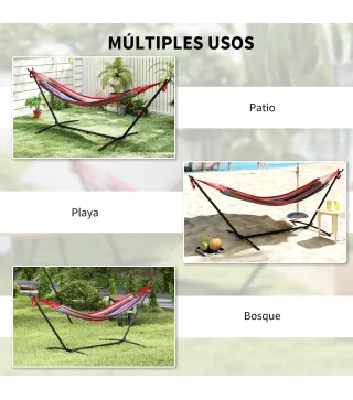 Hamaca con Soporte 310x117cm para Camping con Altura Ajustable y Bolsa de Transporte Carga 120 kg Rayas Naranja y Rojo