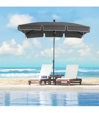 Sombrilla de Terraza de Aluminio 198x130x245 cm Parasol de Jardín Rectangular con Función de Inclinación Gris