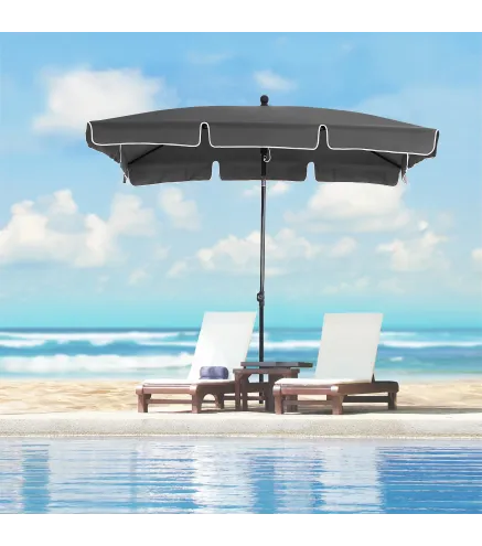 Sombrilla de Terraza de Aluminio 198x130x245 cm Parasol de Jardín Rectangular con Función de Inclinación Gris