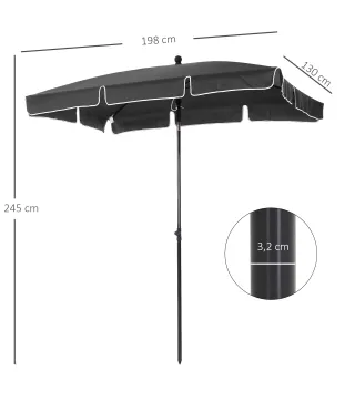 Sombrilla de Terraza de Aluminio 198x130x245 cm Parasol de Jardín Rectangular con Función de Inclinación Gris
