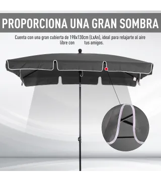 Sombrilla de Terraza de Aluminio 198x130x245 cm Parasol de Jardín Rectangular con Función de Inclinación Gris