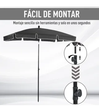 Sombrilla de Terraza de Aluminio 198x130x245 cm Parasol de Jardín Rectangular con Función de Inclinación Gris