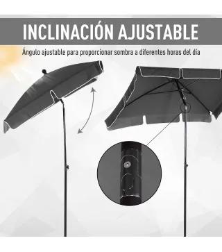 Sombrilla de Terraza de Aluminio 198x130x245 cm Parasol de Jardín Rectangular con Función de Inclinación Gris