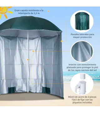 Parasol para Terraza con Panel Lateral Ø220x220 cm con Apertura Manual 8 Varillas de Acero y Bolsa de Transporte Verde