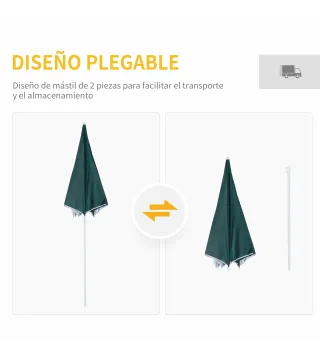 Parasol para Terraza con Panel Lateral Ø220x220 cm con Apertura Manual 8 Varillas de Acero y Bolsa de Transporte Verde