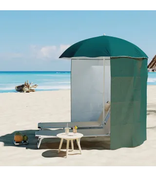 Parasol para Terraza con Panel Lateral Ø220x220 cm con Apertura Manual 8 Varillas de Acero y Bolsa de Transporte Verde