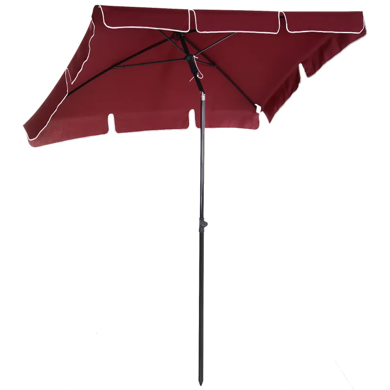 Sombrilla de Terraza de Aluminio 198x130x245 cm Parasol de Jardín Rectangular con Función de Inclinación Rojo Vino