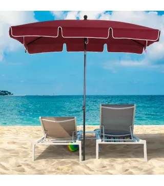 Sombrilla de Terraza de Aluminio 198x130x245 cm Parasol de Jardín Rectangular con Función de Inclinación Rojo Vino