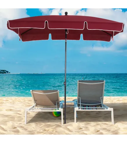 Sombrilla de Terraza de Aluminio 198x130x245 cm Parasol de Jardín Rectangular con Función de Inclinación Rojo Vino
