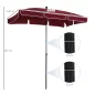 Sombrilla de Terraza de Aluminio 198x130x245 cm Parasol de Jardín Rectangular con Función de Inclinación Rojo Vino