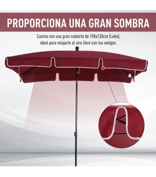 Sombrilla de Terraza de Aluminio 198x130x245 cm Parasol de Jardín Rectangular con Función de Inclinación Rojo Vino